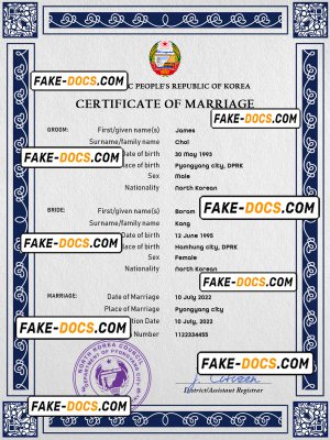 North Korea marriage certificate PSD template, completely editable