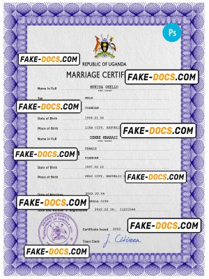 Uganda marriage certificate PSD template, completely editable