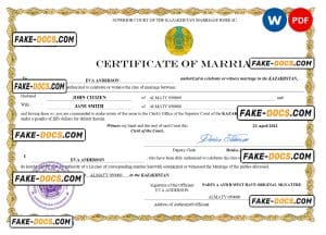 Kazakhstan marriage certificate Word and PDF template, fully editable Kazakhstan marriage certificate Word and PDF template, fully editable
