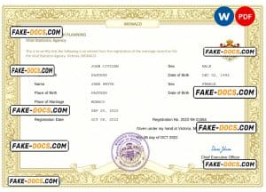 Monaco marriage certificate Word and PDF template, fully editable Monaco marriage certificate Word and PDF template, fully editable