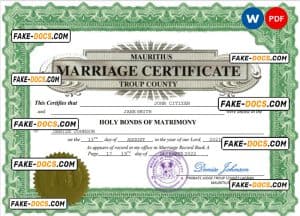 Mauritius marriage certificate Word and PDF template, fully editable Mauritius marriage certificate Word and PDF template, fully editable