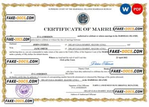 Marshall Islands marriage certificate Word and PDF template, fully editable Marshall Islands marriage certificate Word and PDF template, fully editable