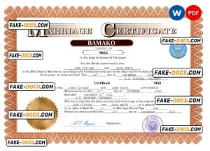 Mali marriage certificate Word and PDF template, fully editable Mali marriage certificate Word and PDF template, fully editable