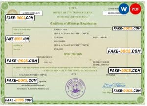 Libya marriage certificate Word and PDF template, fully editable Libya marriage certificate Word and PDF template, fully editable