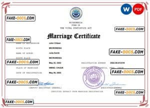 Micronesia marriage certificate Word and PDF template, fully editable Micronesia marriage certificate Word and PDF template, fully editable