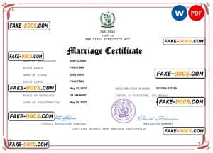 Pakistan marriage certificate Word and PDF template, fully editable
