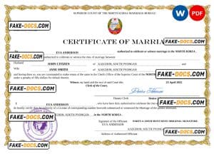 North Korea marriage certificate Word and PDF template, fully editable