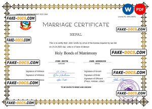 Nepal marriage certificate Word and PDF template, fully editable