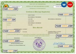 Mozambique marriage certificate Word and PDF template, fully editable