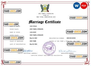 Sao Tome and Principe marriage certificate Word and PDF template, fully editable Sao Tome and Principe marriage certificate Word and PDF template, fully editable
