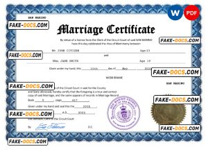 San Marino marriage certificate Word and PDF template, completely editable San Marino marriage certificate Word and PDF template, completely editable