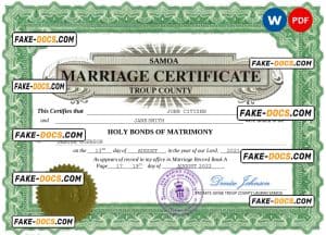 Samoa marriage certificate Word and PDF template, fully editable Samoa marriage certificate Word and PDF template, fully editable