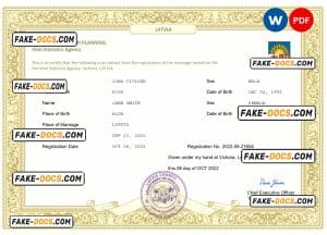 Latvia marriage certificate Word and PDF template, fully editable Latvia marriage certificate Word and PDF template, fully editable