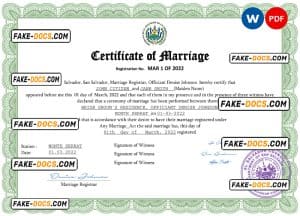 Salvador marriage certificate Word and PDF template, completely editable Salvador marriage certificate Word and PDF template, completely editable