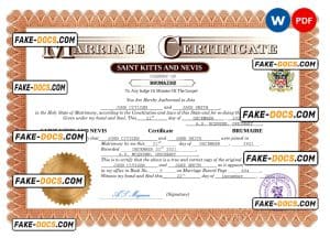 Saint Kitts and Nevis marriage certificate Word and PDF template, fully editable Saint Kitts and Nevis marriage certificate Word and PDF template, fully editable