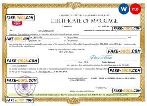 Poland marriage certificate Word and PDF template, fully editable