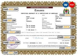 Tanzania marriage certificate Word and PDF template, completely editable Tanzania marriage certificate Word and PDF template, completely editable