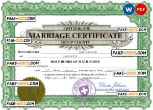 Switzerland marriage certificate Word and PDF template, completely editable Switzerland marriage certificate Word and PDF template, completely editable