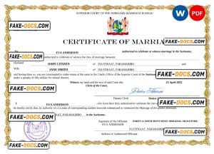 Suriname marriage certificate Word and PDF template, completely editable Suriname marriage certificate Word and PDF template, completely editable