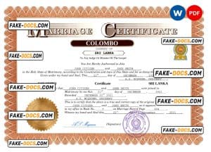 Sri Lanka marriage certificate Word and PDF template, completely editable Sri Lanka marriage certificate Word and PDF template, completely editable
