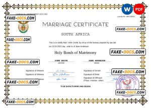 South Africa marriage certificate Word and PDF template, completely editable South Africa marriage certificate Word and PDF template, completely editable