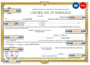 Solomon Islands marriage certificate Word and PDF template, completely editable Solomon Islands marriage certificate Word and PDF template, completely editable