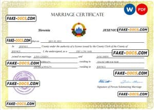 Slovenia marriage certificate Word and PDF template, fully editable Slovenia marriage certificate Word and PDF template, fully editable