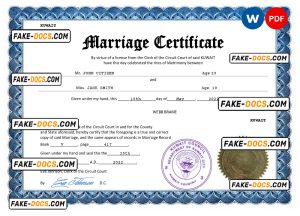 Kuwait marriage certificate Word and PDF template, completely editable Kuwait marriage certificate Word and PDF template, completely editable