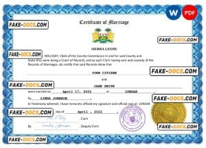 Sierra Leone marriage certificate Word and PDF template, completely editable Sierra Leone marriage certificate Word and PDF template, completely editable