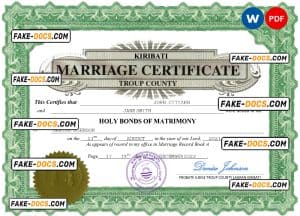 Kiribati marriage certificate Word and PDF template, fully editable Kiribati marriage certificate Word and PDF template, fully editable