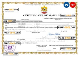 UAE marriage certificate Word and PDF template, fully editable UAE marriage certificate Word and PDF template, fully editable