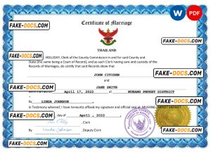 Thailand marriage certificate Word and PDF template, fully editable