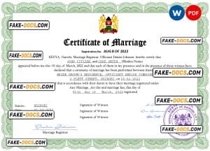Kenya marriage certificate Word and PDF template, completely editable Kenya marriage certificate Word and PDF template, completely editable