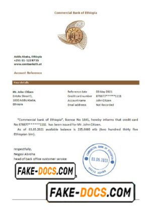 Ethiopia Commercial Bank bank reference letter, Word and PDF format (.doc and .pdf)