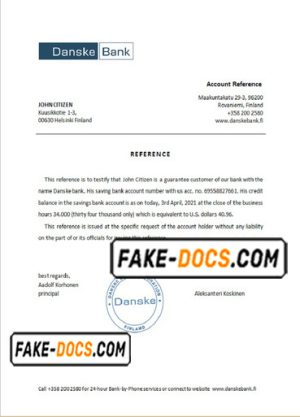 Finland Danske bank reference letter template in Word and PDF format