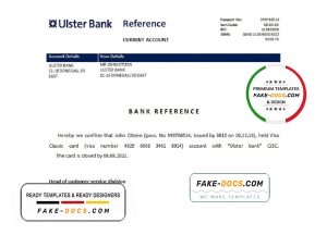 Ireland Ulster Bank bank account closure reference letter template in Word and PDF format