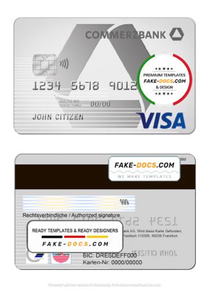 Germany Commerzbank visa card template in PSD format, fully editable