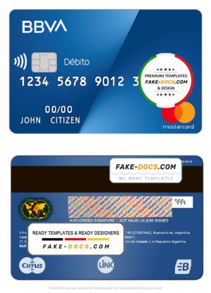 Argentina BBVA bank MasterCard debit card template in PSD format, fully editable, with all fonts