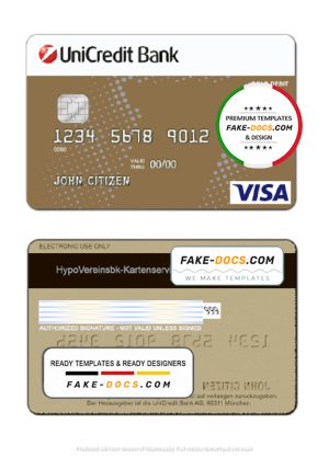 Germany UniCredit Bank visa credit card template in PSD format, fully editable