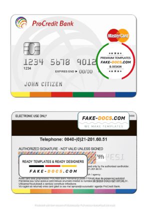 Romania ProCredit Bank mastercard credit card template in PSD format, fully editable Romania ProCredit Bank mastercard credit card template in PSD format, fully editable