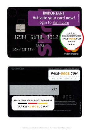 Skrill mastercard template in PSD format fully editable