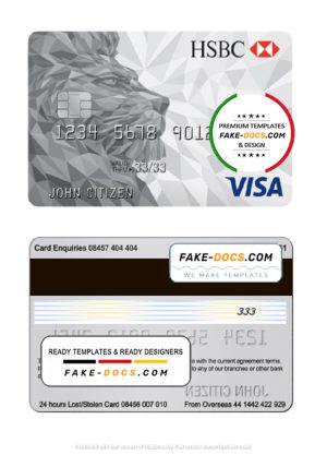 United Kingdom HSBC visa classic card template in PSD format, fully editable
