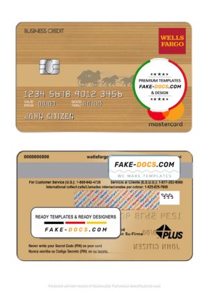 USA Wells Fargo bank mastercard template in PSD format, fully editable