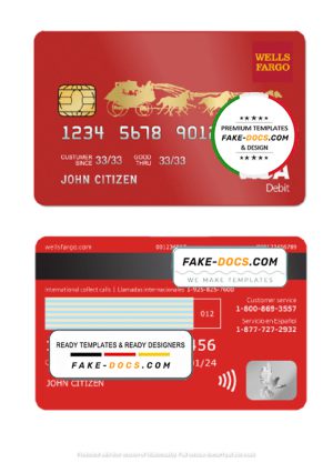 USA Wells Fargo bank visa debit card template in PSD format, fully editable