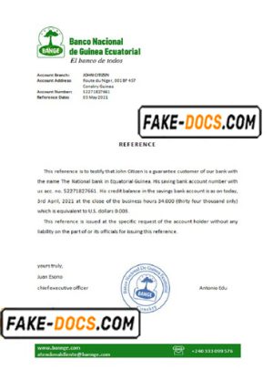 Equatorial Guinea The National Bank bank reference letter template in Word and PDF format