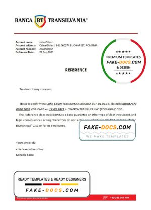 Romania Banca Transilvania bank account closure reference letter template in Word and PDF format