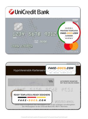Germany UniCredit Bank mastercard credit card template in PSD format, fully editable