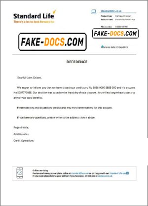 United Kingdom Standard Life bank account closure reference letter template in Word and PDF format