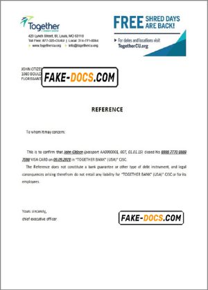 USA Together bank account closure reference letter template in Word and PDF format