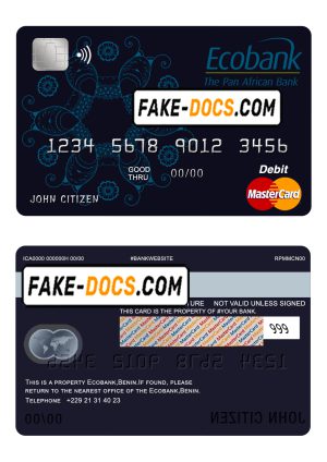 Benin Ecobank mastercard debit card template in PSD format, fully editable